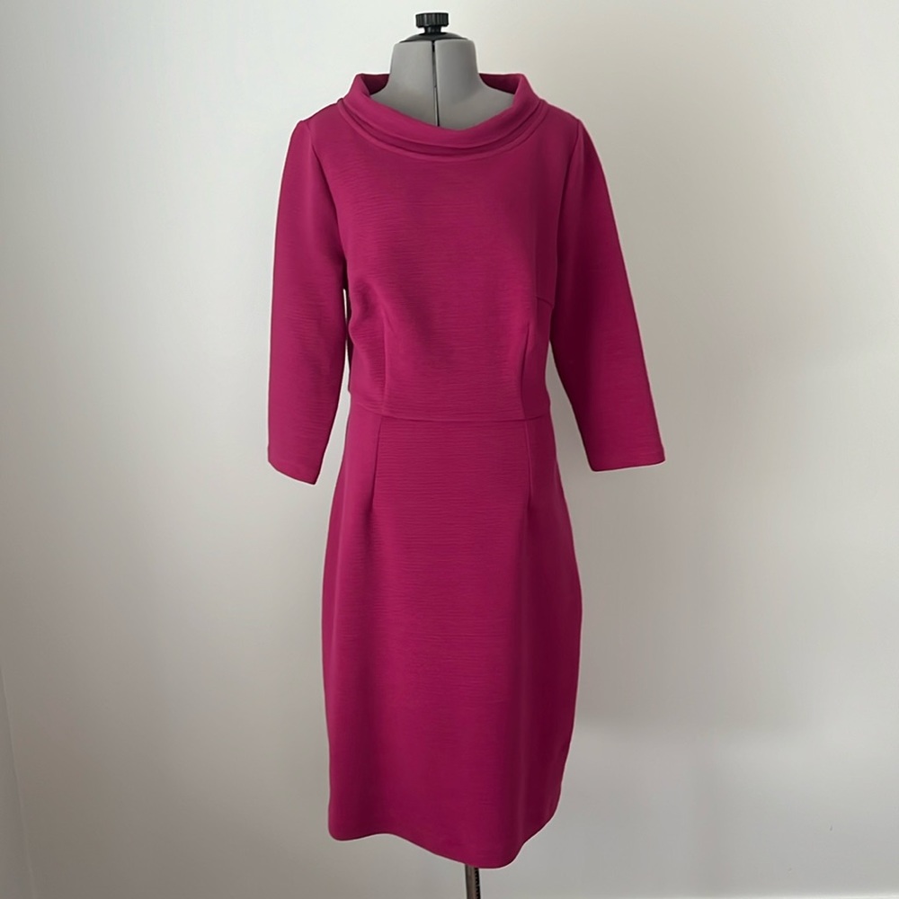 Boden Zoe Ribbed Knit Magenta Funnel Neck Ponte Dress
